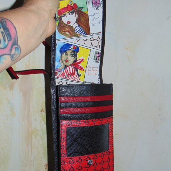 Brighton Postcard Love Amor Black Red Leather Flap Crossbody Messenger Purse - Picture 8 of 10